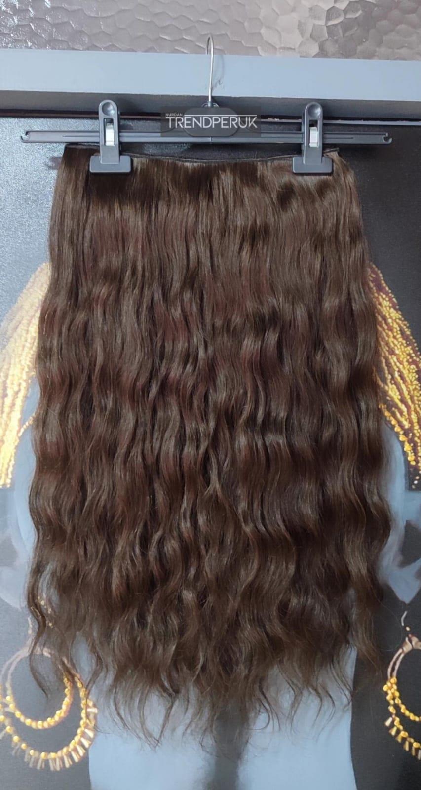Yarımay + 2 Yan 170 gr 65-70 cm Gerçek Saç Çıtçıt Kahve Renk