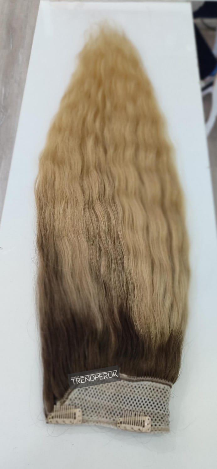 Yarımay + 2 Yan 150 gr 65-70 cm Gerçek Saç Çıtçıt Dip Kumral Alt Platin Renk