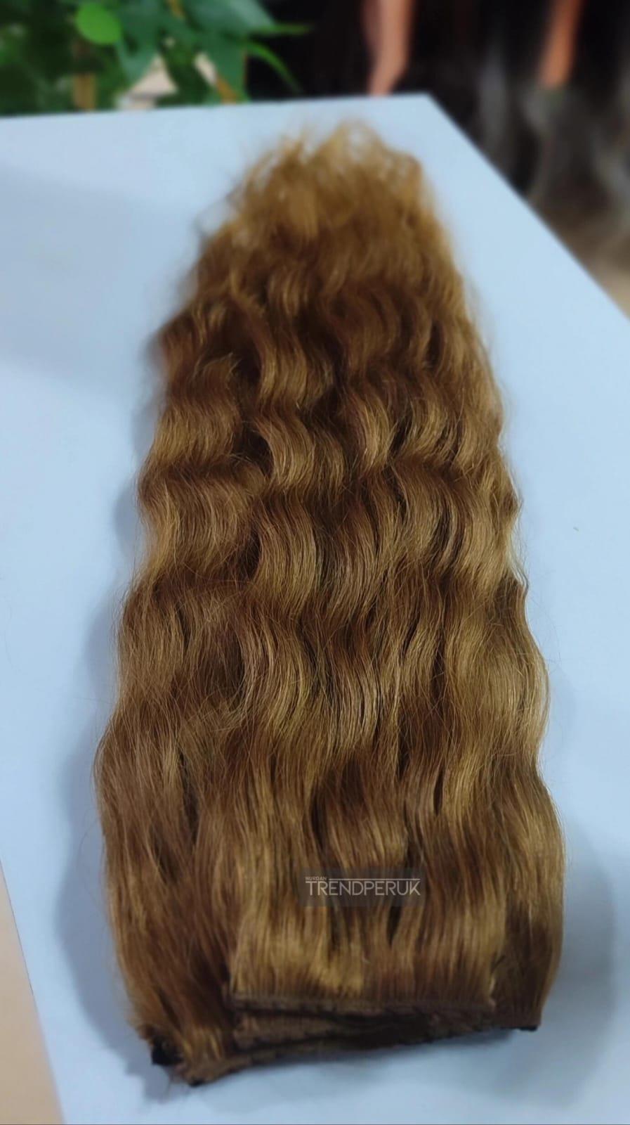 Yarımay + 2 Yan 65-70 cm Gerçek Saç Çıtçıt Açık Kumral Renk