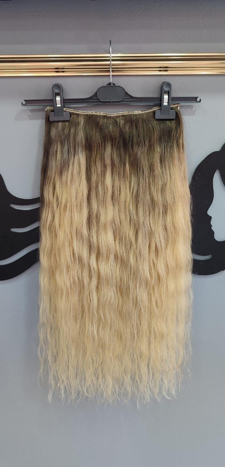 Yarımay + 2 Yan 65-70 cm Gerçek Saç Çıtçıt Dip Kumral Alt Platin Renk