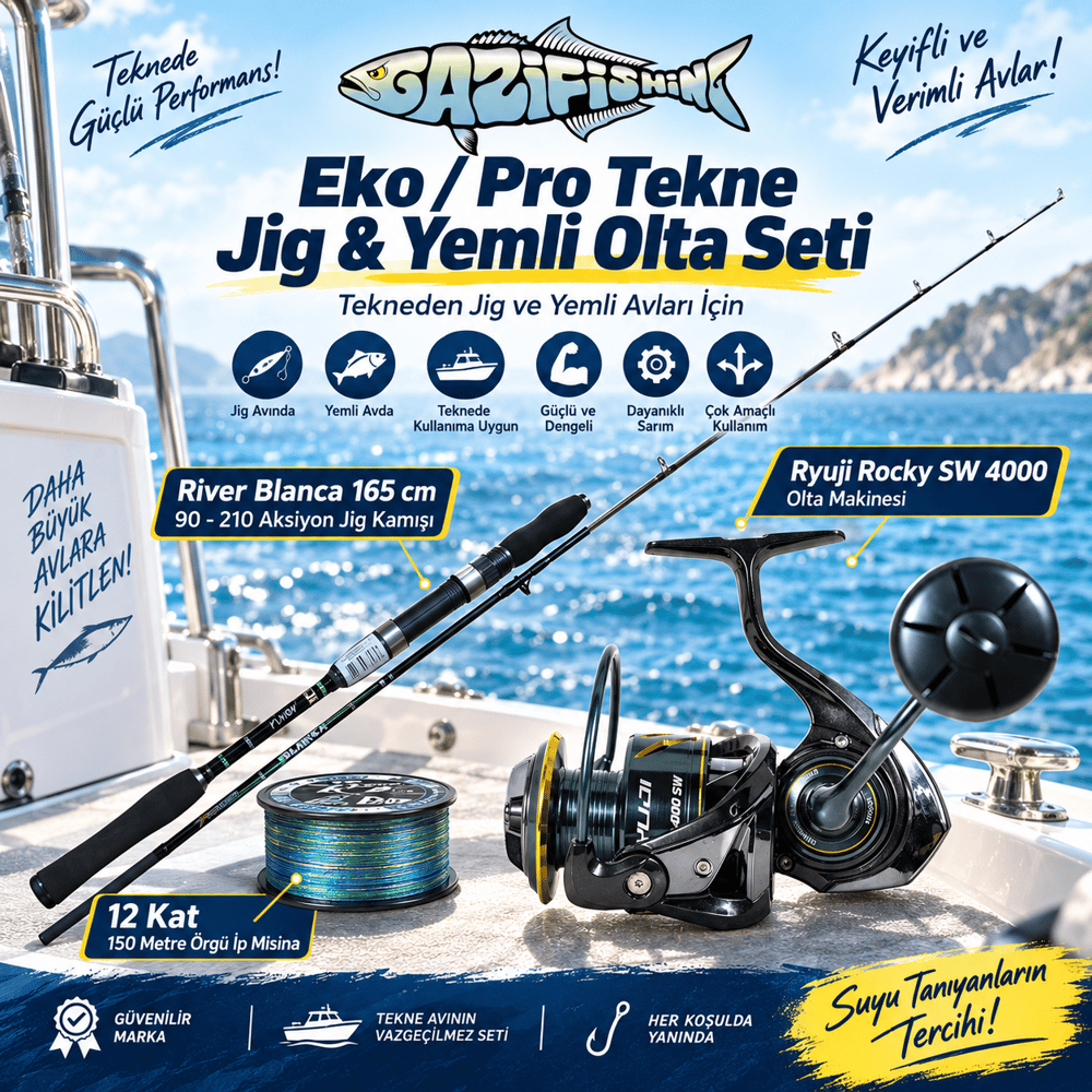 Eko / Pro 165 Cm Tekneden Jig & Yemli Olta Seti , Tekne Olta Setleri, Gazi Fishing