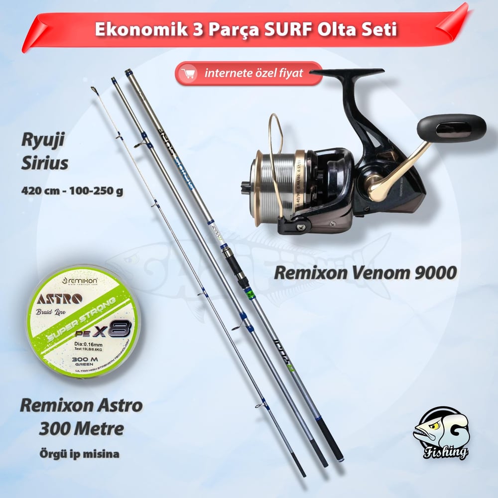 Ekonomik 3 Parça Surf Casting Olta Seti