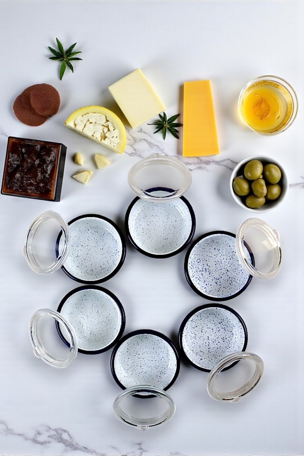 12 Parça 6 lı Emaye Kapaklı Kahvaltı Seti, Kahvaltı Tabağı, Sunum, Zeytin, Reçellik, Peynir Tabağı, Hediye, Çeyiz