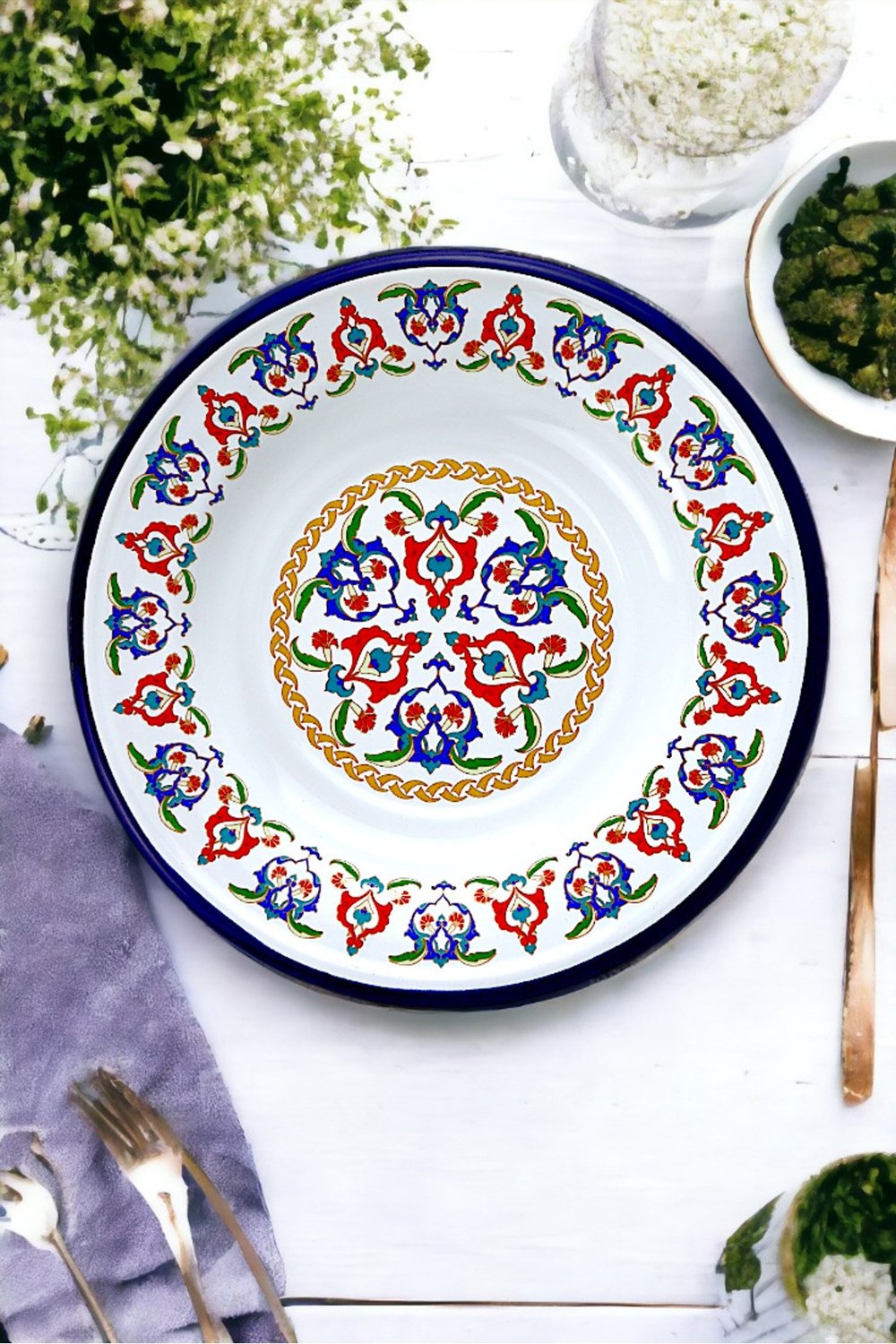 24 No Emaye Yemek Tabak, Servis, Yemek Kamp, Piknik, Çeyiz 24 Cm