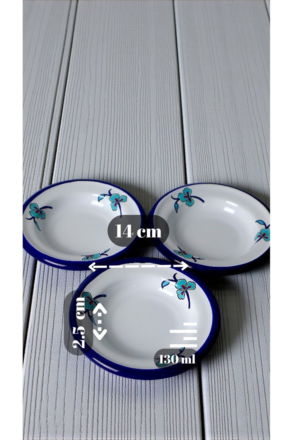 3 Parça 14Cm Emaye Tabak Set ,Kahvaltı Tabağı,Reçellik, Zeytin, Peynir Tabağı, Çeyiz