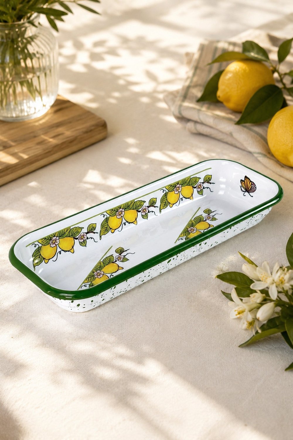 30X13 Cm Emaye Dikdörtgen Tabak, Sunum, Çerezlik, Çeyiz, Hediyelik