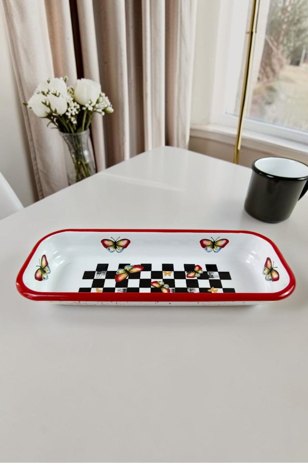 30X13 Cm Emaye Dikdörtgen Tabak, Sunum, Çerezlik, Çeyiz, Hediyelik