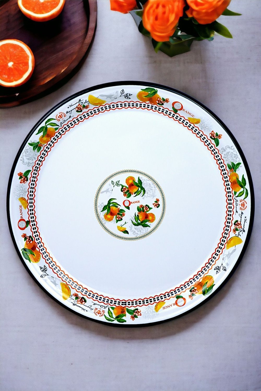 50 No Emaye Sini Sofra, Yemek Sunum Tepsi, Yer Sofrası Çinko ~48 Cm