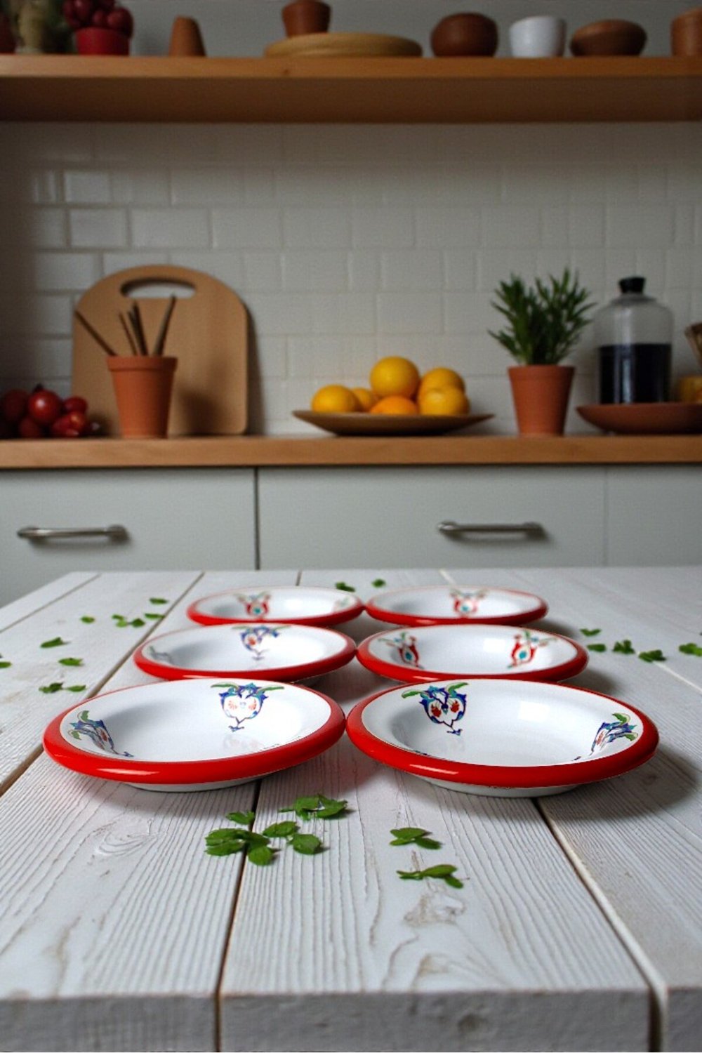6 Parça 14Cm Emaye Tabak Set ,Kahvaltı Tabağı,Reçellik, Zeytin, Peynir Tabağı, Çeyiz