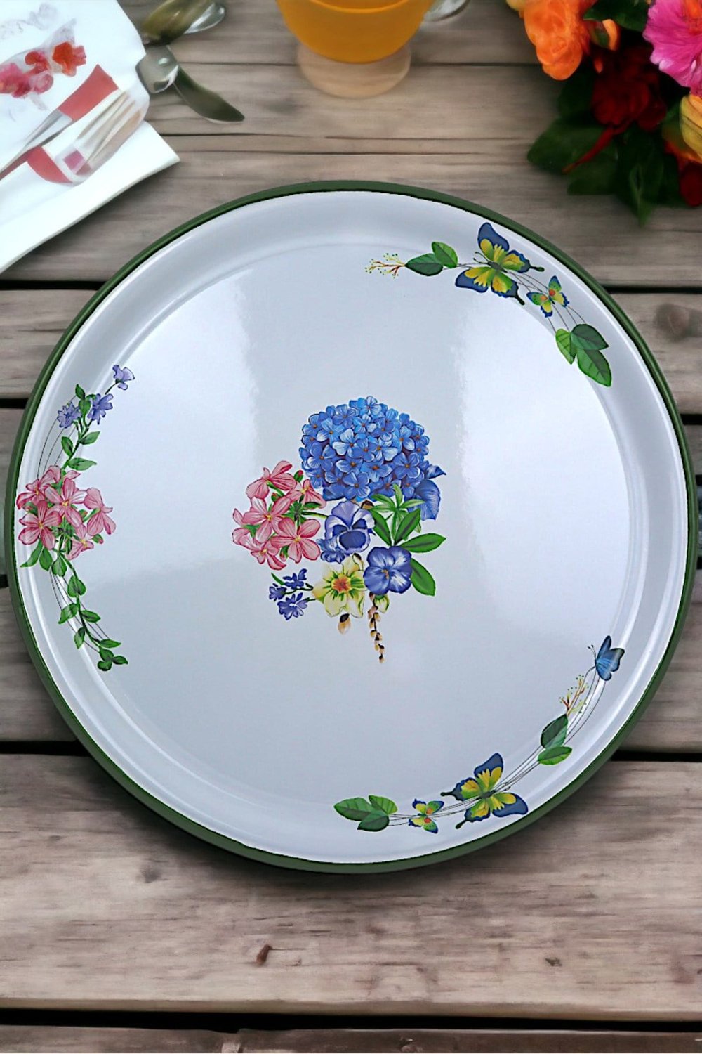60 No Emaye Sini Sofra, Yemek Sunum Tepsi, Yer Sofrası Çinko ~58 Cm 1mm.KALIN ÜRÜN.