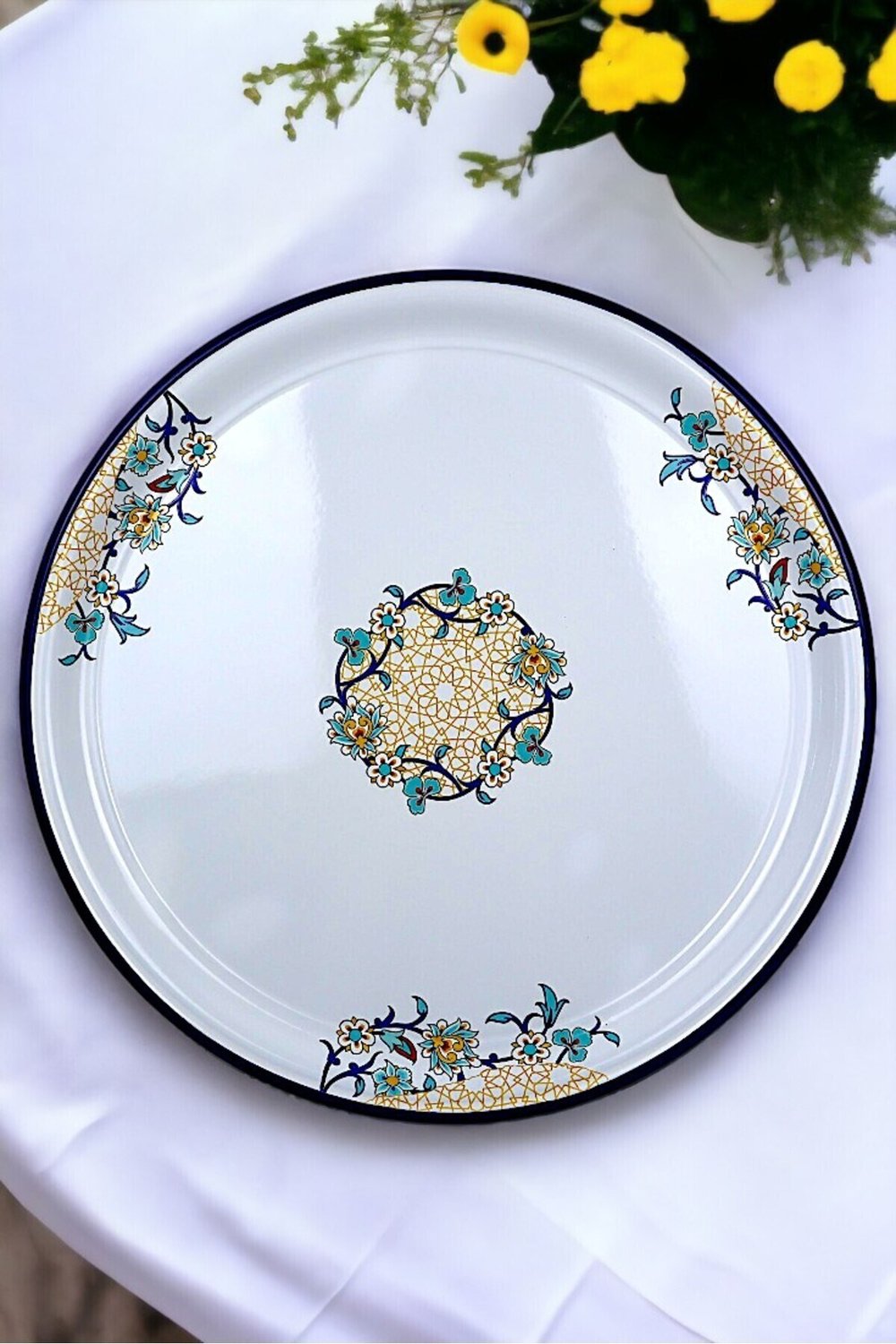 60 No Emaye Sini Sofra, Yemek Sunum Tepsi, Yer Sofrası Çinko ~58 Cm 1mm.KALIN ÜRÜN