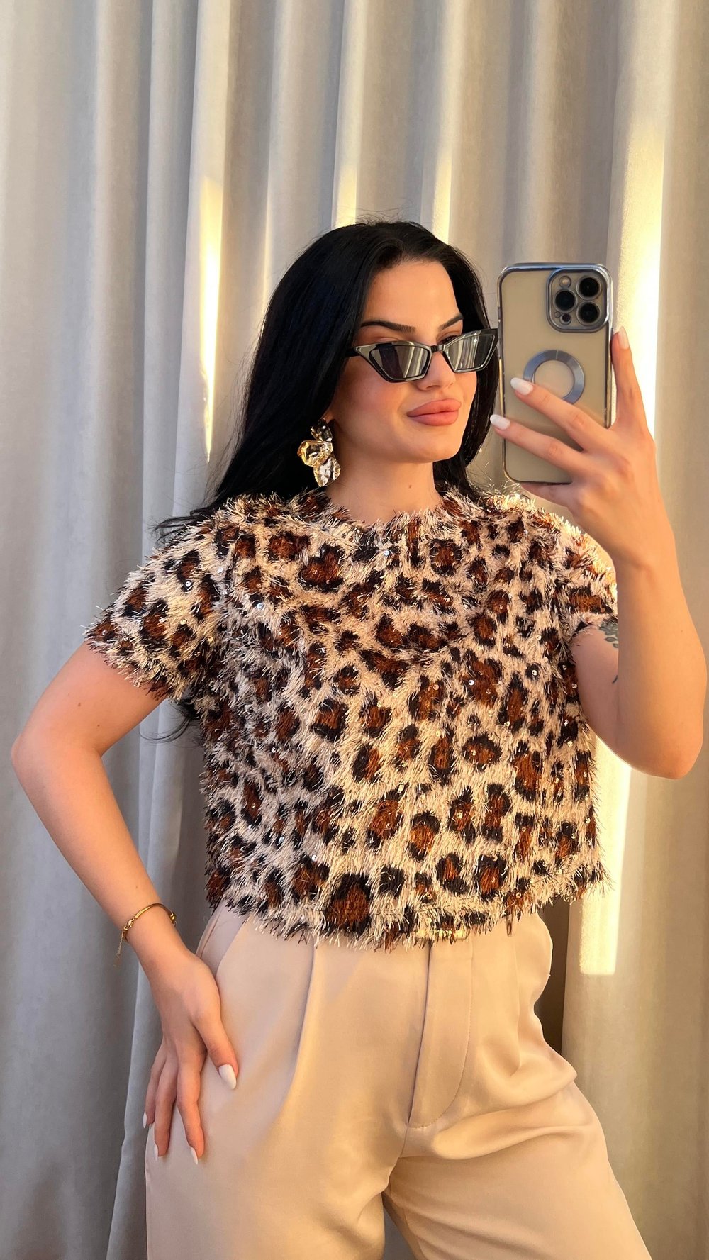 LEOPAR SAÇAK PULLU BLUZ