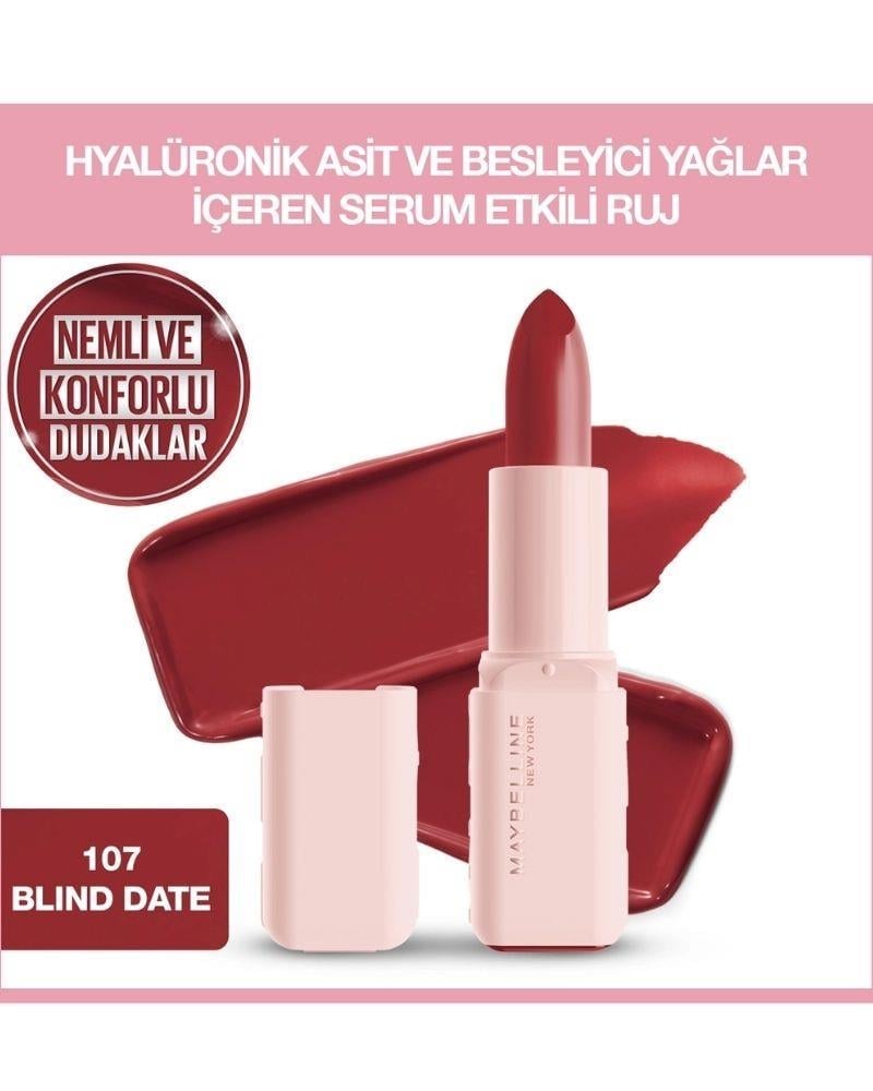 Maybelline New York Serum Etkili Hyalüronik Asit ve Besleyici Yağ İçeren Ruj 107 Blind Date