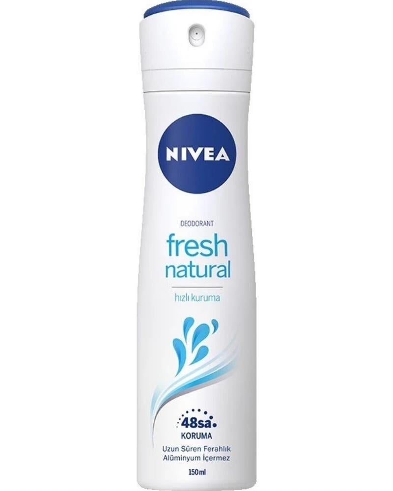 NIVEA Kadın Sprey Deodorant Fresh Natural 150ml, Ter Kokusuna Karşı 48 Saat Koruma, Okyanus Özleri Esansı