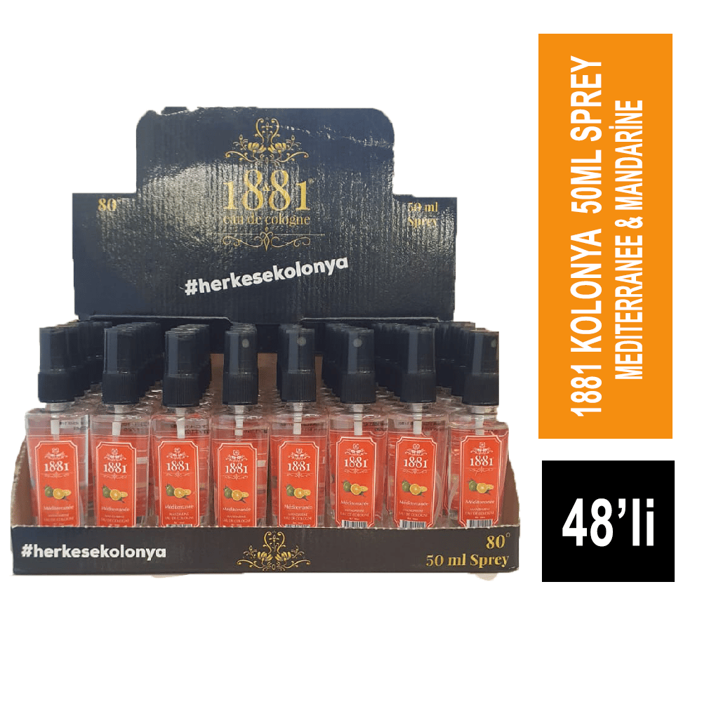 1881 Kolonya 50 ml Sprey Mediterrane & Mandarine 48'li Paket