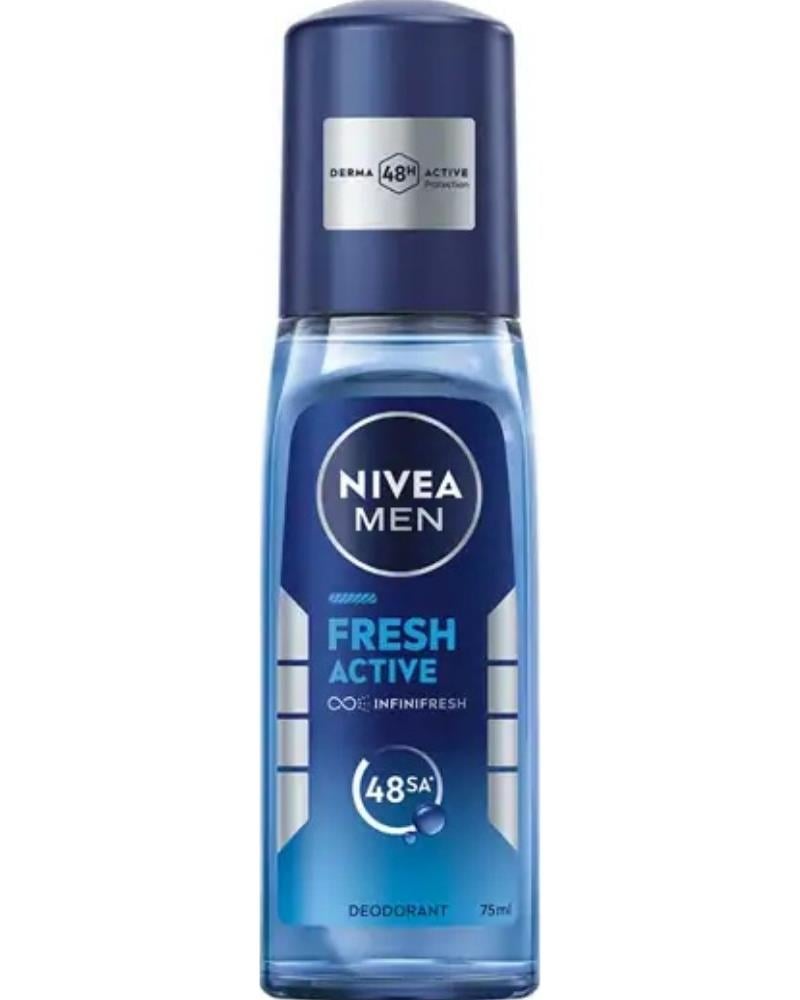 NIVEA Men Erkek Pump Sprey Deodorant Fresh Active 75ml, Ter Ve Ter Kokusuna Karşı 48 Saat Koruma
