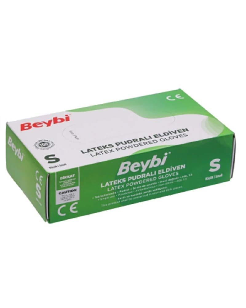 Beybi Lateks Pudralı Muayene Eldiveni Small Beyaz 100
