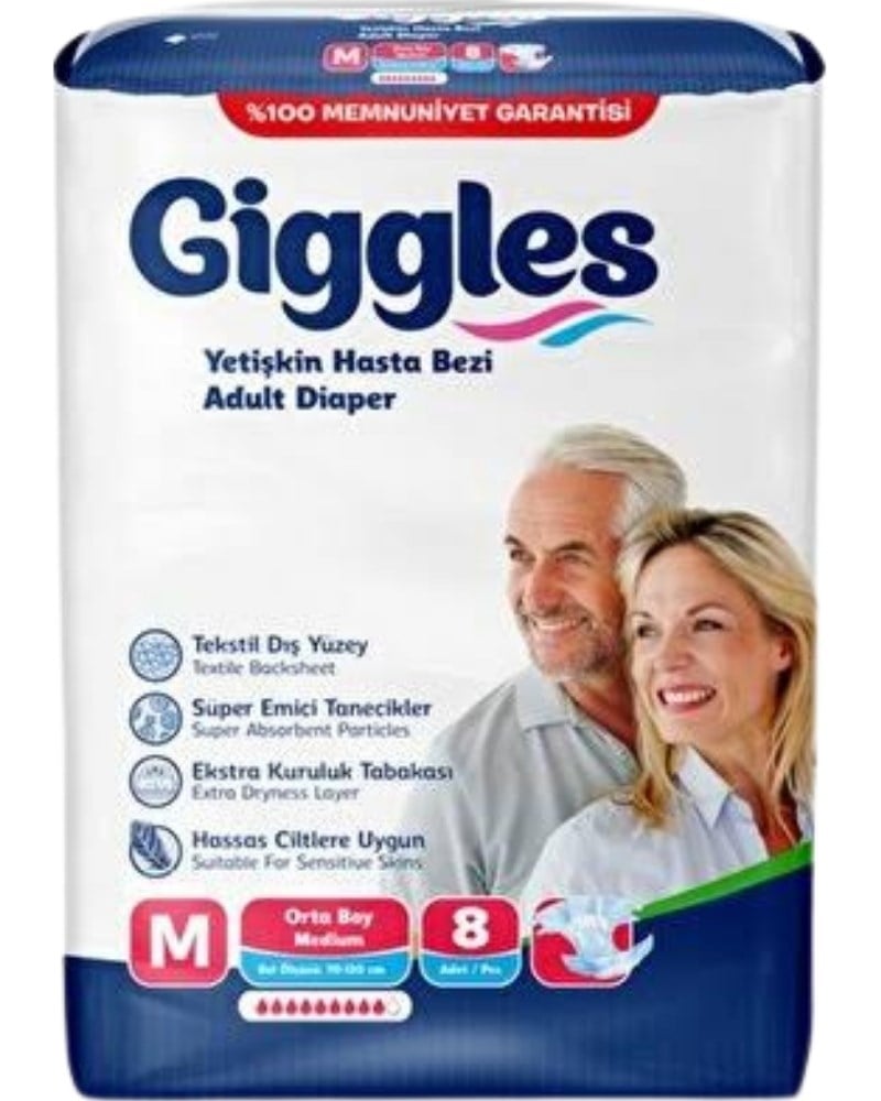 giggles Hasta Bezi Medium 8li Yetişkin Tekstil Yüzlü Bağlamalı