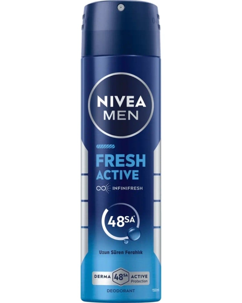 NIVEA MEN Erkek Sprey Deodorant Fresh Active 150ml, Ter Kokusuna 48 Saat Etkili, Erkeksi Koku, Ferahlık