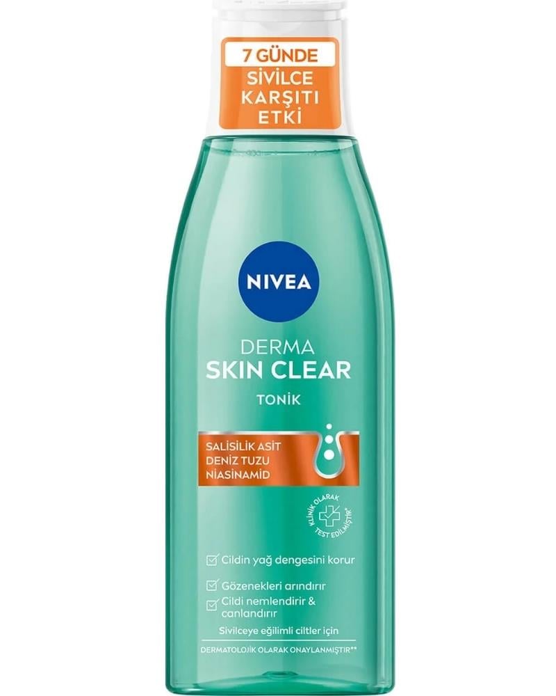 NIVEA Derma Skin Clear Sivilce Karşıtı Tonik 200ml,Salisilik Asit,Niasinamid,Deniz Tuzu,Gözenek Arındırıcı