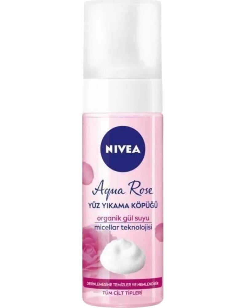NIVEA Aqua Rose Organik Gül Suyu İçeren Yüz Yıkama Köpüğü 150ml, Nemlendirici, Yüz Temizleyici, Micellar