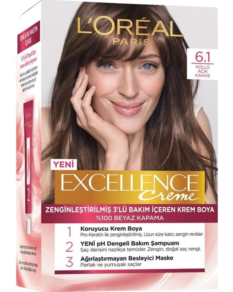 LOreal Paris Excellence Creme Saç Boyası - 6.1 Küllü Açık Kahve
