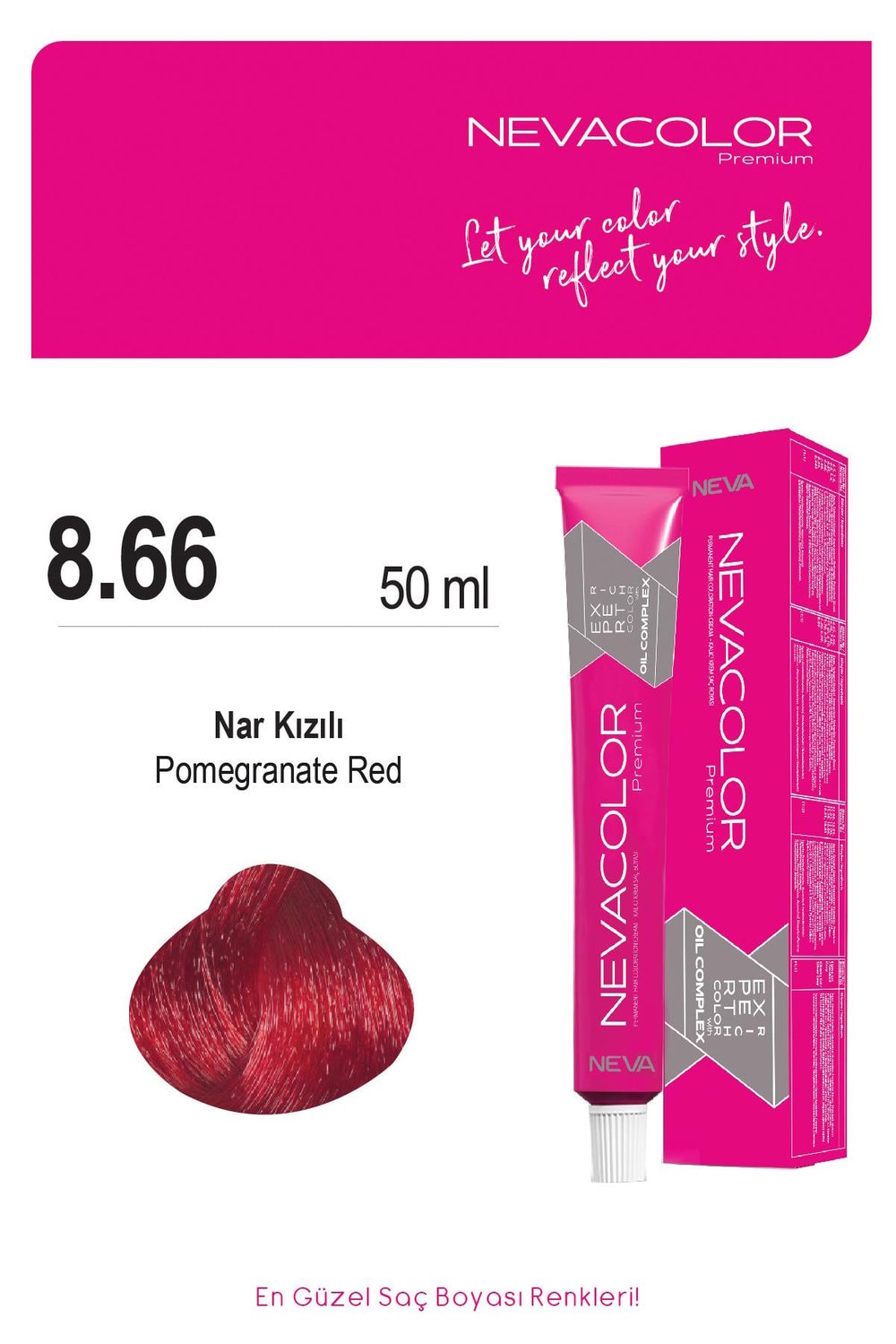 Nevacolor Premium 8.66 Nar Kızılı - Kalıcı Krem Saç Boyası 50 g Tüp
