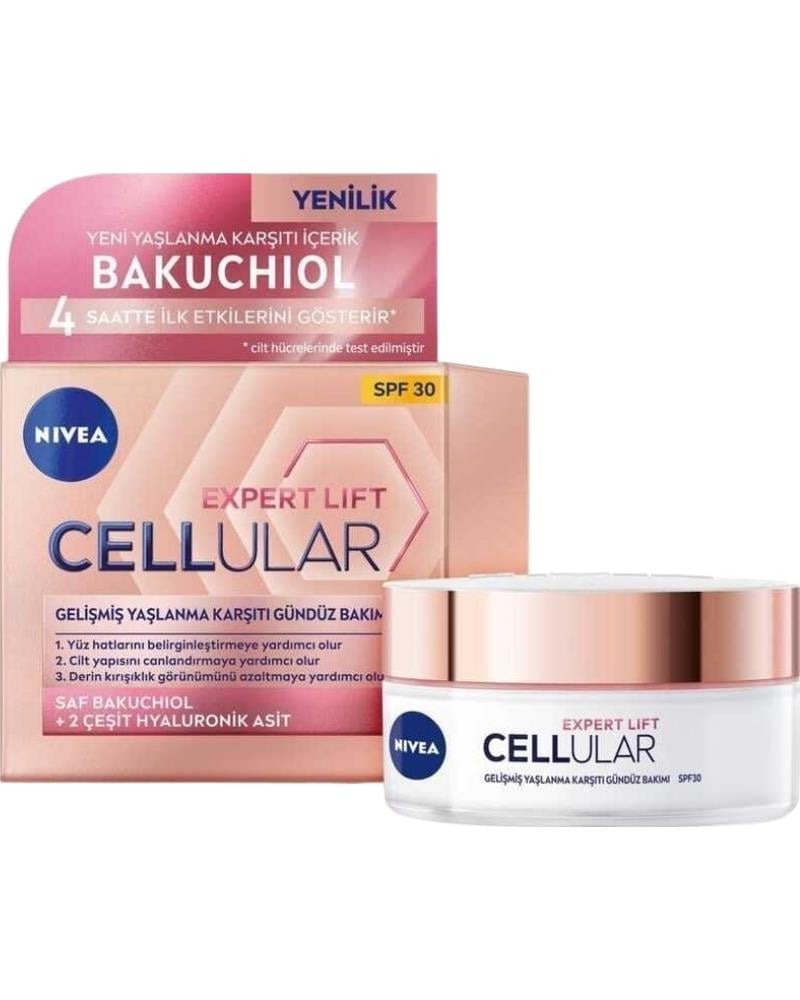 NIVEA Cellular Expert Lift Yaşlanma Karşıtı Gündüz Yüz Bakım Kremi 50ml, Spf30, Bakuchiol, Hyaluronik Asit