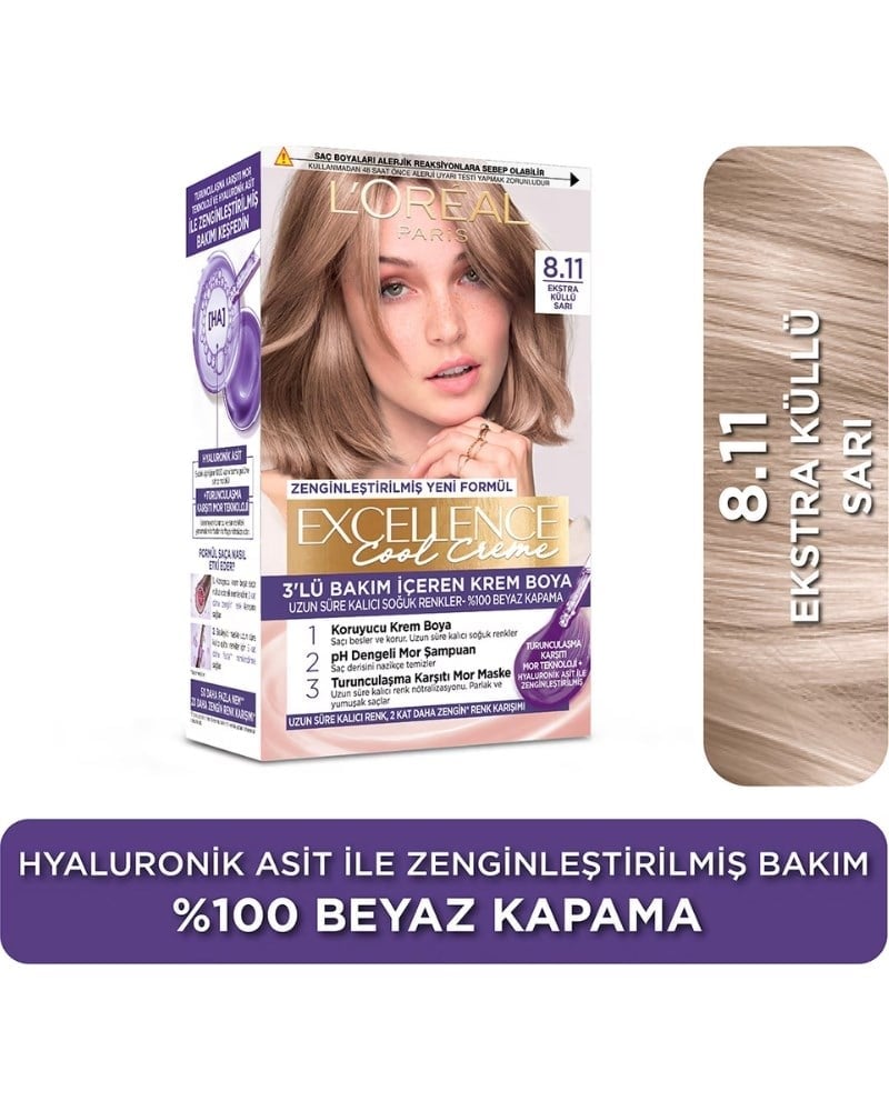 LOreal Paris Excellence Saç Boyası Ekstra Küllü Sarı 8.11
