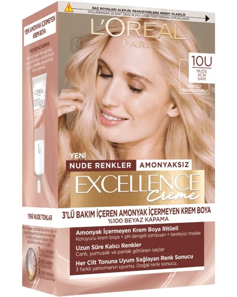 LOreal Paris Excellence Creme Nude Renkler Saç Boyası – 10u Nude Açık Sarı