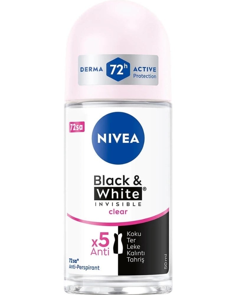 NIVEA Kadın Roll-on Deodorant Black&white Invisible Clear 50ml, 72 Saat Anti-perspirant Ter Koruması