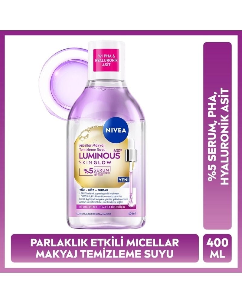 Nivea Luminous630 Skin Glow Parlaklık Etkili Micellar Makyaj Temizleme Suyu 400 ml