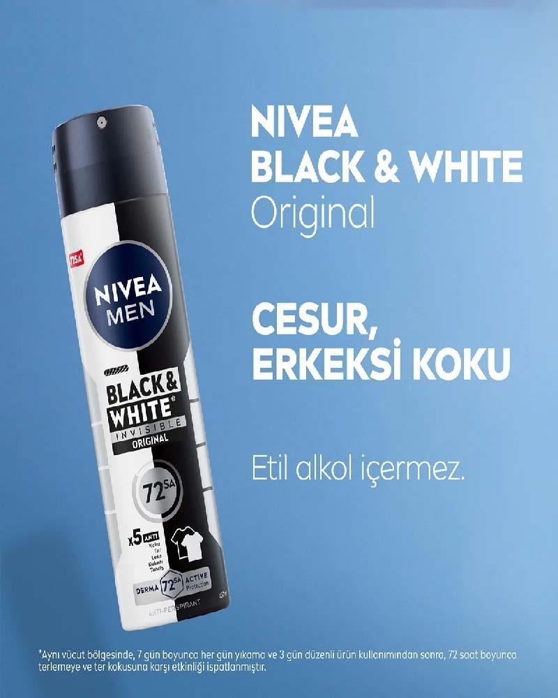 NIVEA Black & White Invisible Original Erkek Deo Sprey 150 ml