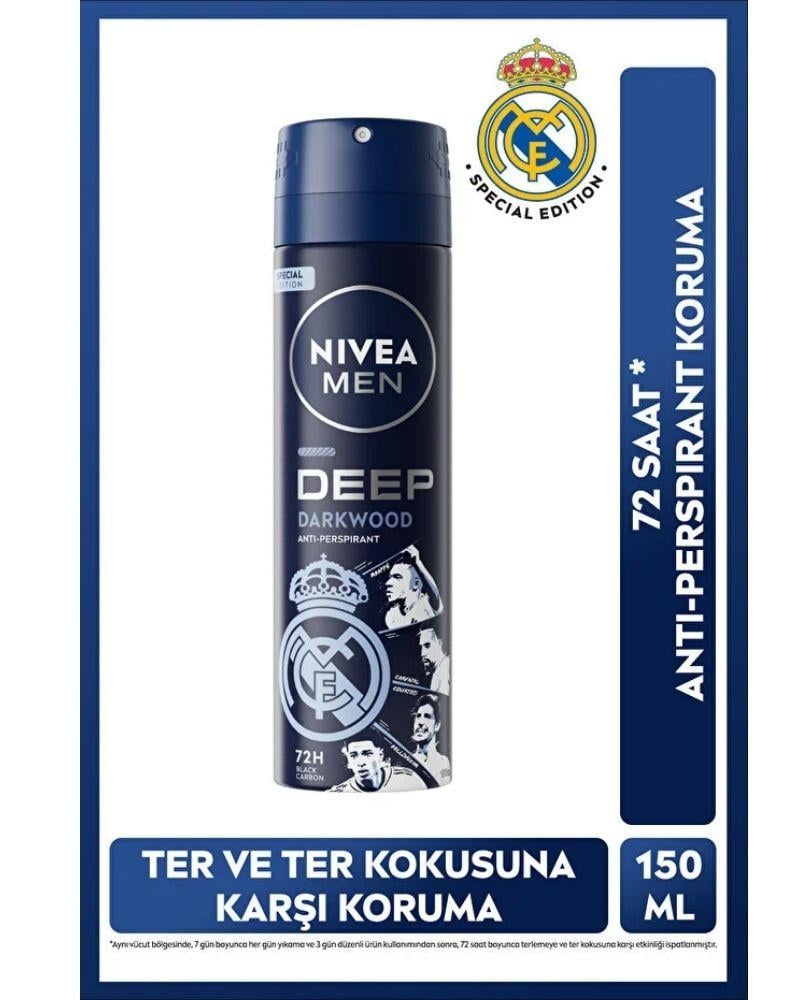 NIVEA MEN Erkek Sprey Deodorant Deep Darkwood 150 ml,Real Madrid Special Edition