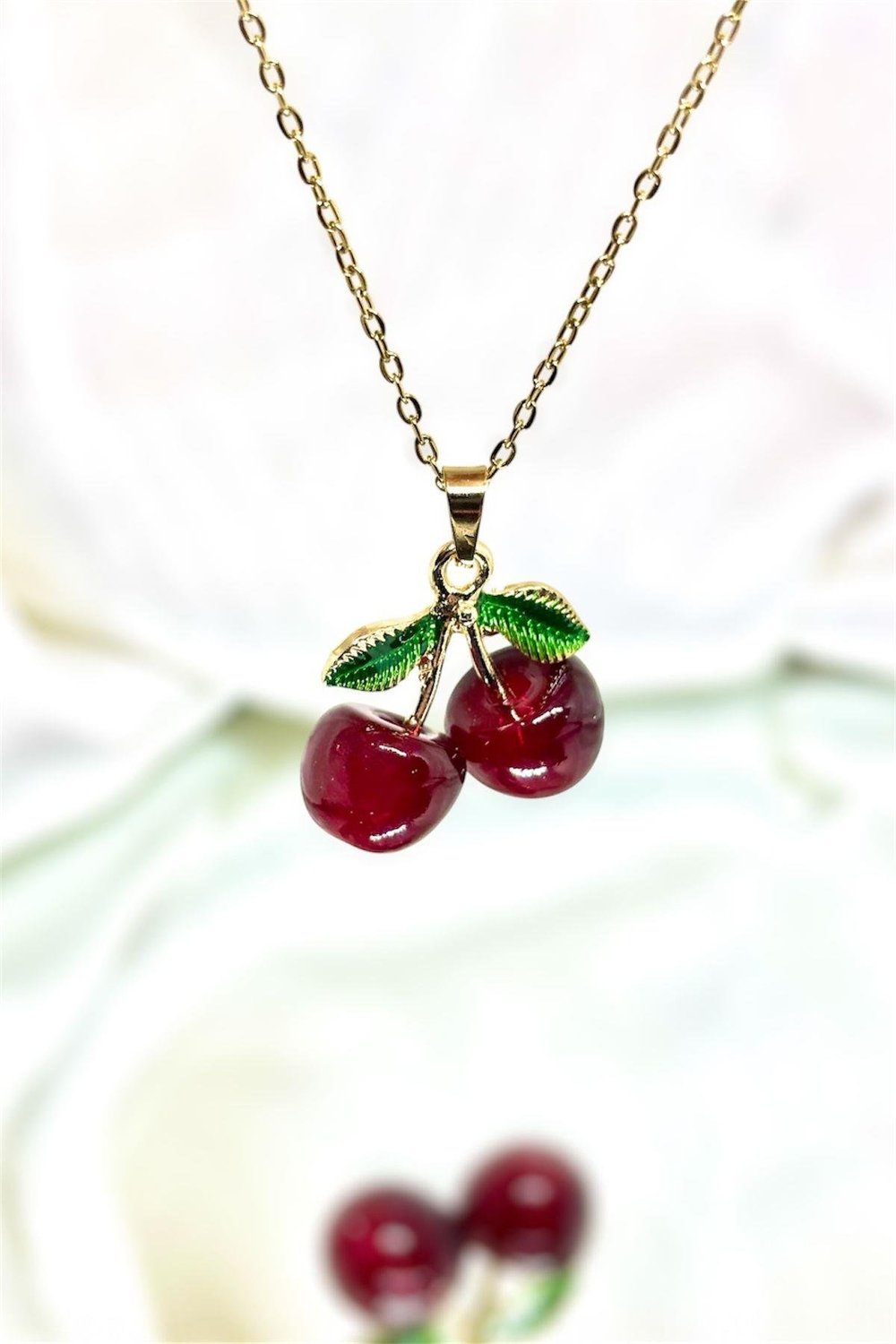 Çift Kiraz Figürlü Çelik Kolye