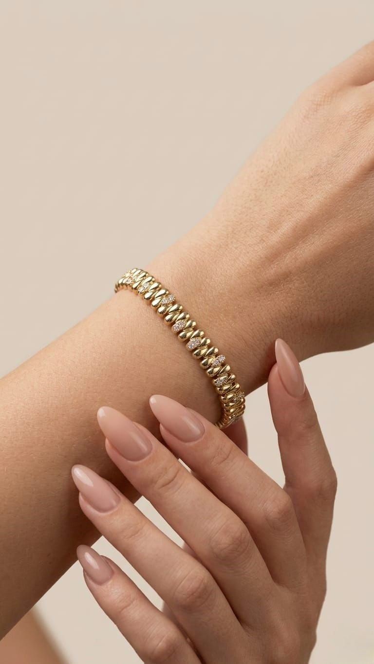 CM Jew 14K Gold Damla Model Zirkon Taşlı Çelik Bileklik