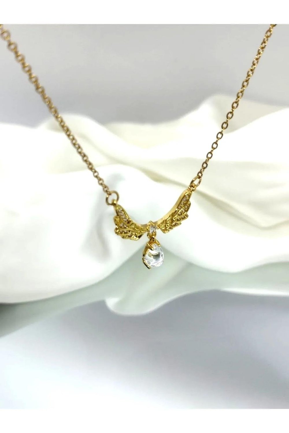 Melek Kanadı Kolye Zirkon Tek Taşlı 316L