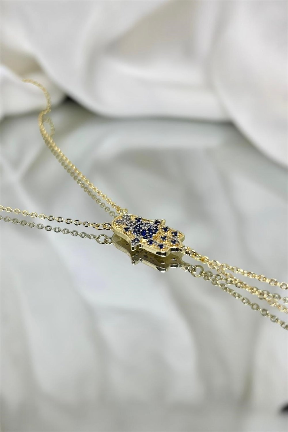Taş İşlemeli Hamsa Gold Çelik Şahmeran