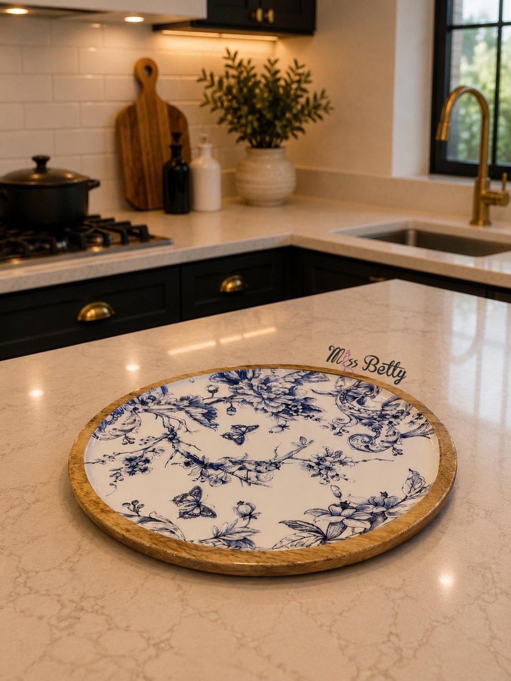 Blue Life Ahşap Yuvarlak Servis Tepsisi 30 cm