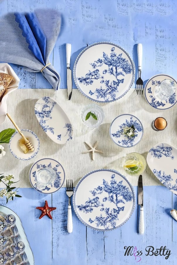 Blue Life Tiffany 22 Parça 6 Kişilik Kahvaltı Takımı Porselen
