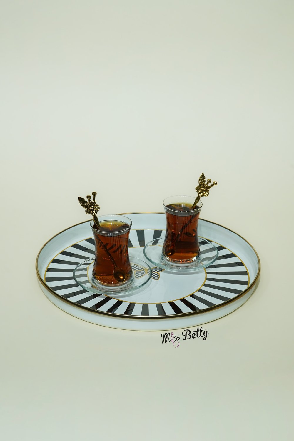 Papillon Emaye Çay Tepsisi Dekoratif Vintage Servis Tepsisi
