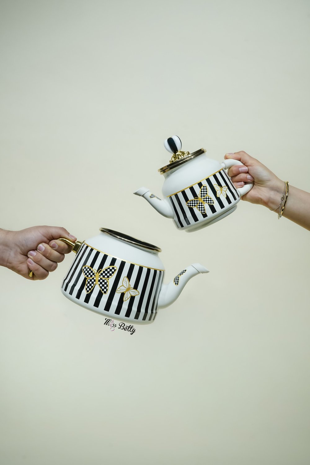 Papillon Emaye Çaydanlık Dekoratif Vintage Çaydanlık Takımı