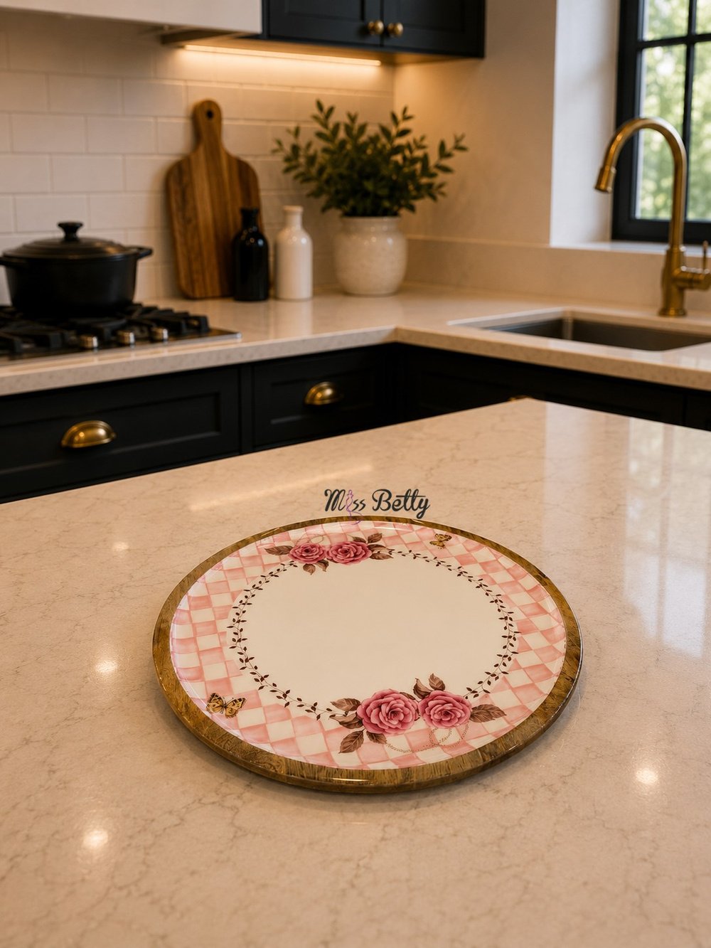 Rosadora Ahşap Yuvarlak Servis Tepsisi 30 cm