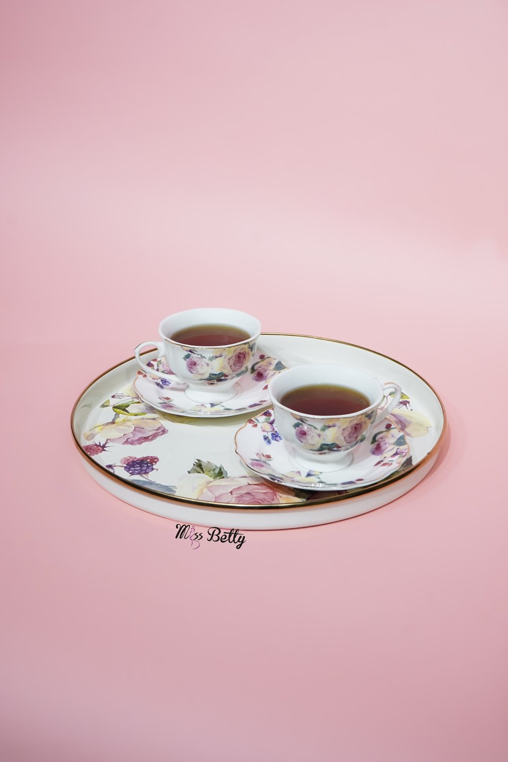 Rose Deluxe Emaye Çay Tepsisi Dekoratif Vintage Servis Tepsisi