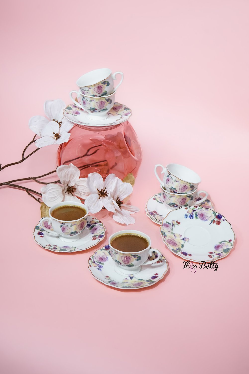 Rose Deluxe New Bone 6 Kişilik Kahve Fincan Takımı Türk Kahvesi Sunum Seti