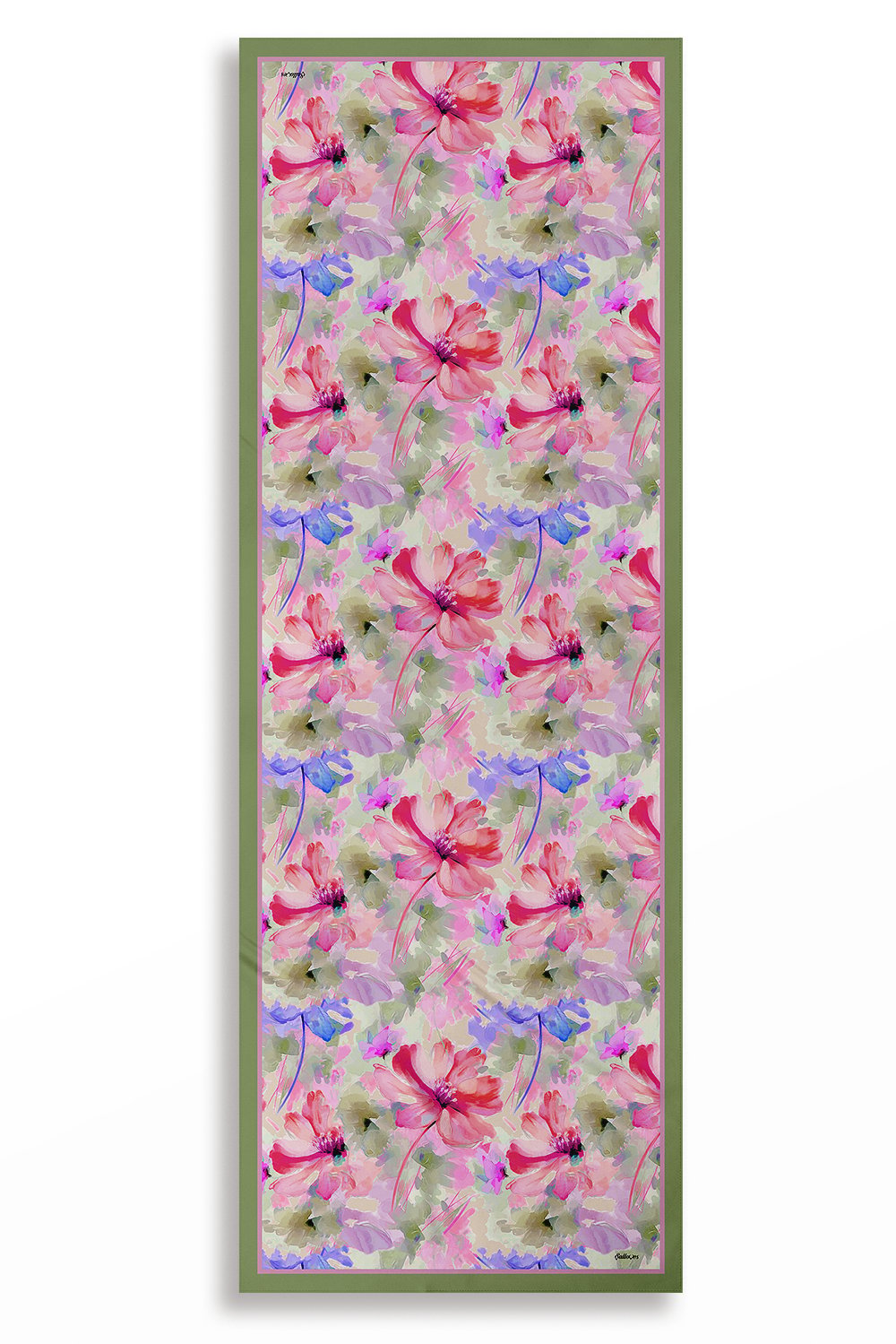 AQURA Çiçek Desenli Şal - Zeytin Yeşili-Pembe