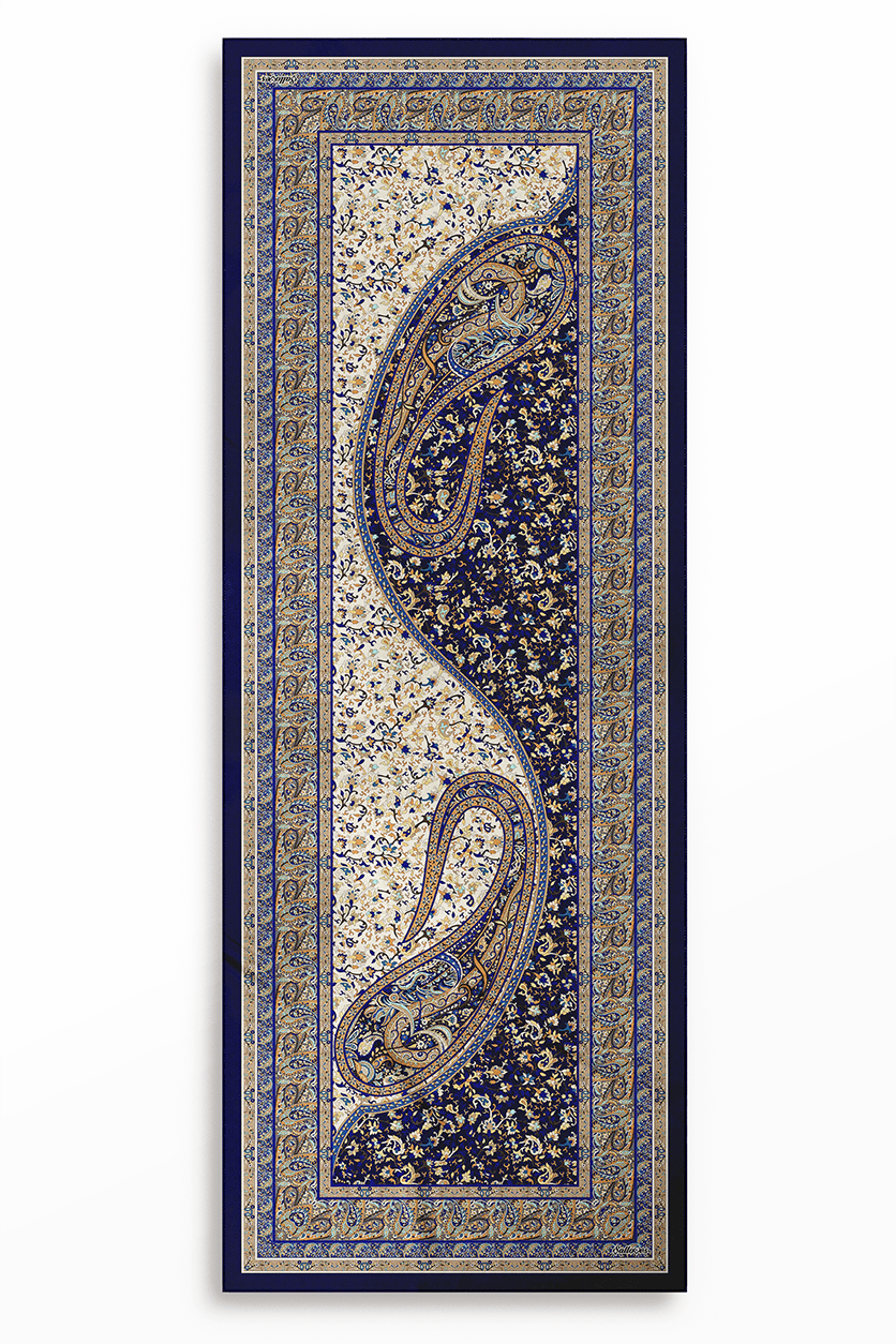 SHINA Parlak Paisley Desenli Baskılı Şal – Lacivert & Kahve & Krem