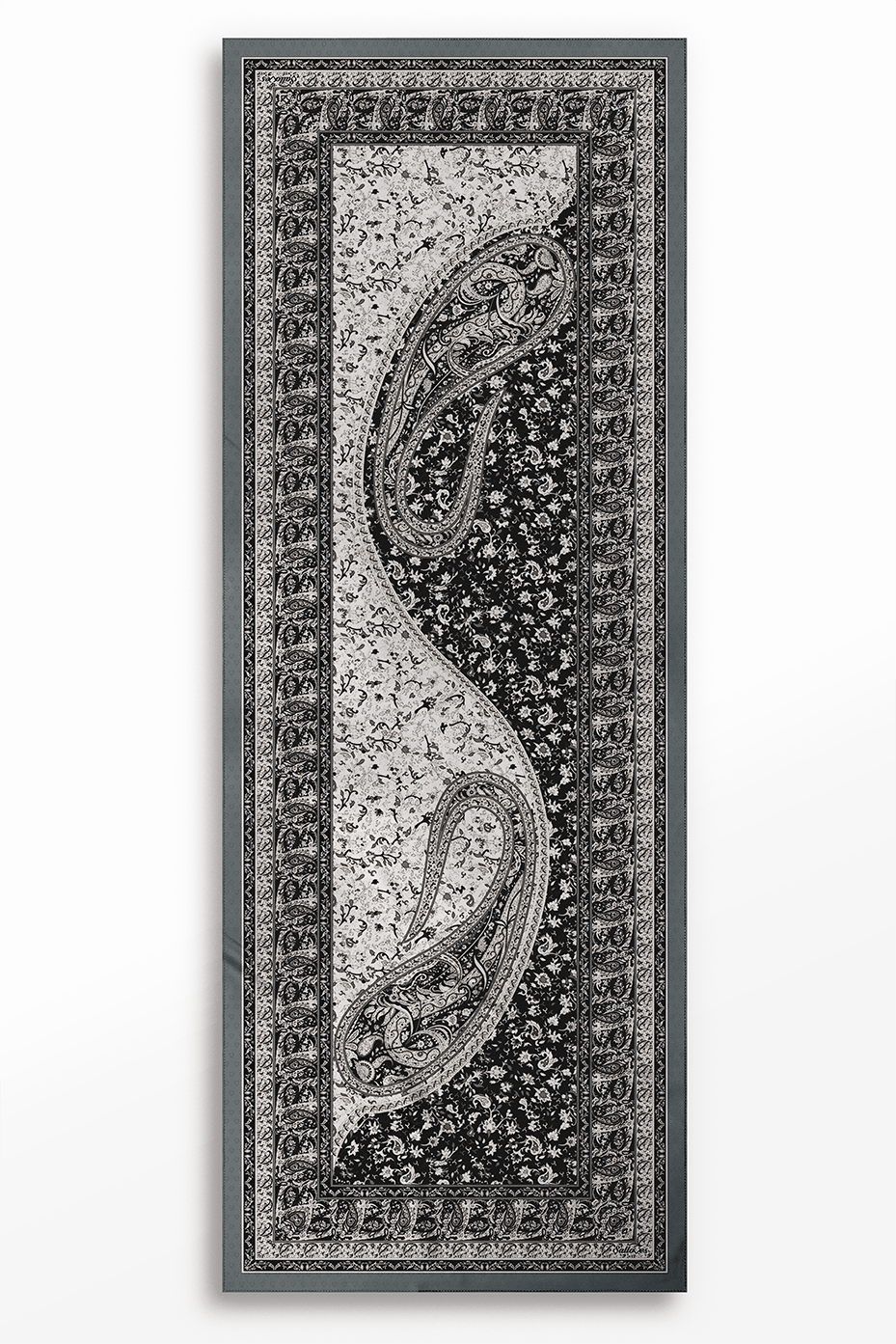 SHINA Parlak Paisley Desenli Baskılı Şal – Gri & Siyah & Vizon