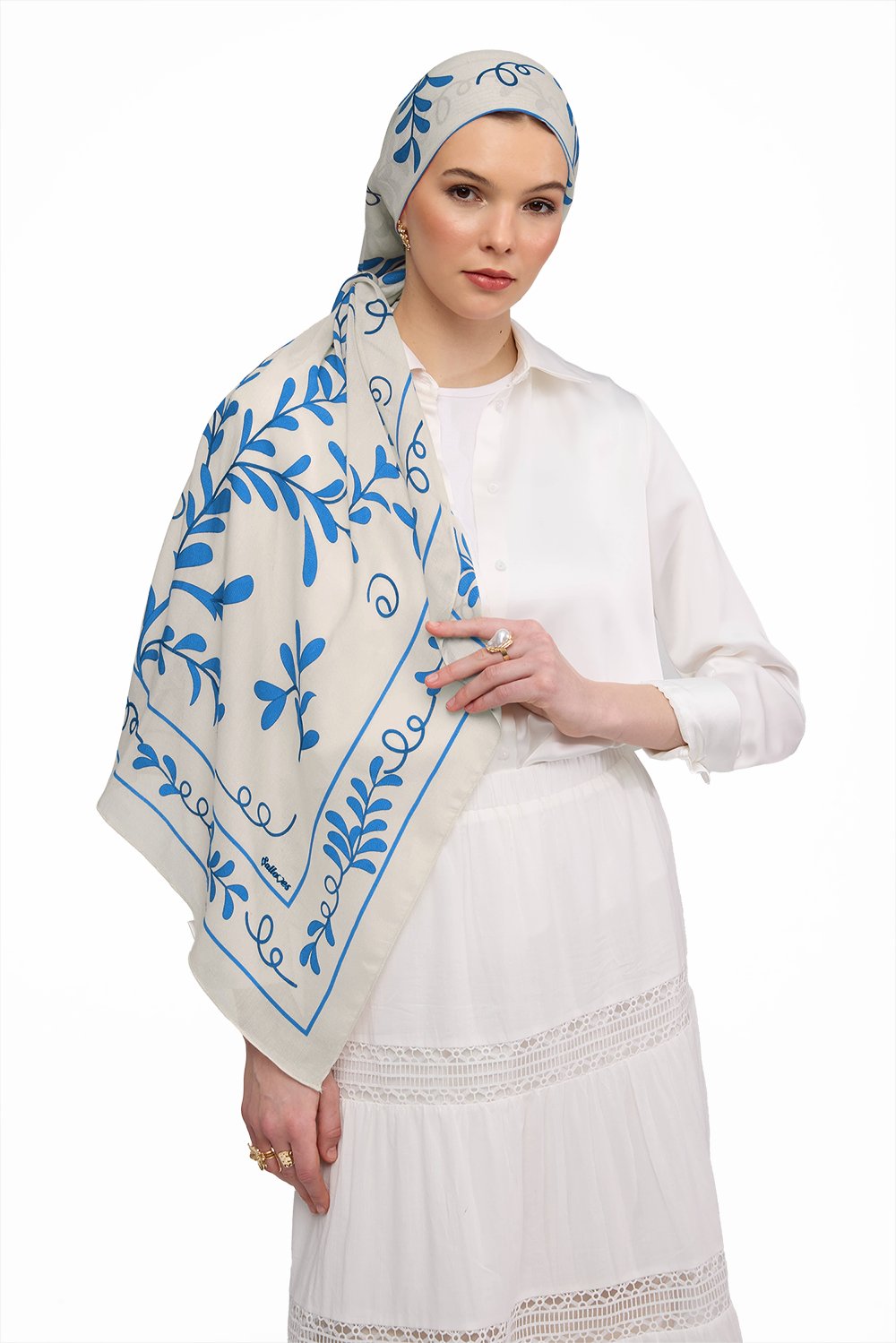 TENCEL NATURE Şal Sarmaşık Desen - Mavi