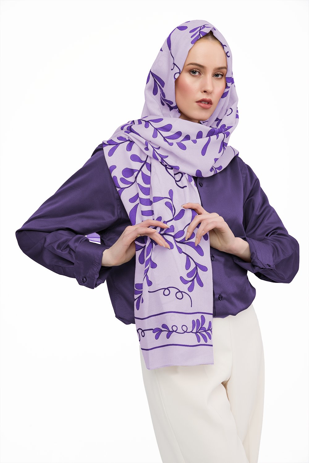 TENCEL NATURE Şal Sarmaşık Desen - Mor